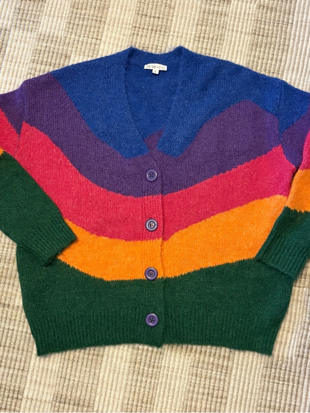 AEMI & Co Multicolor Wave Striped Knit Oversized Cardigan